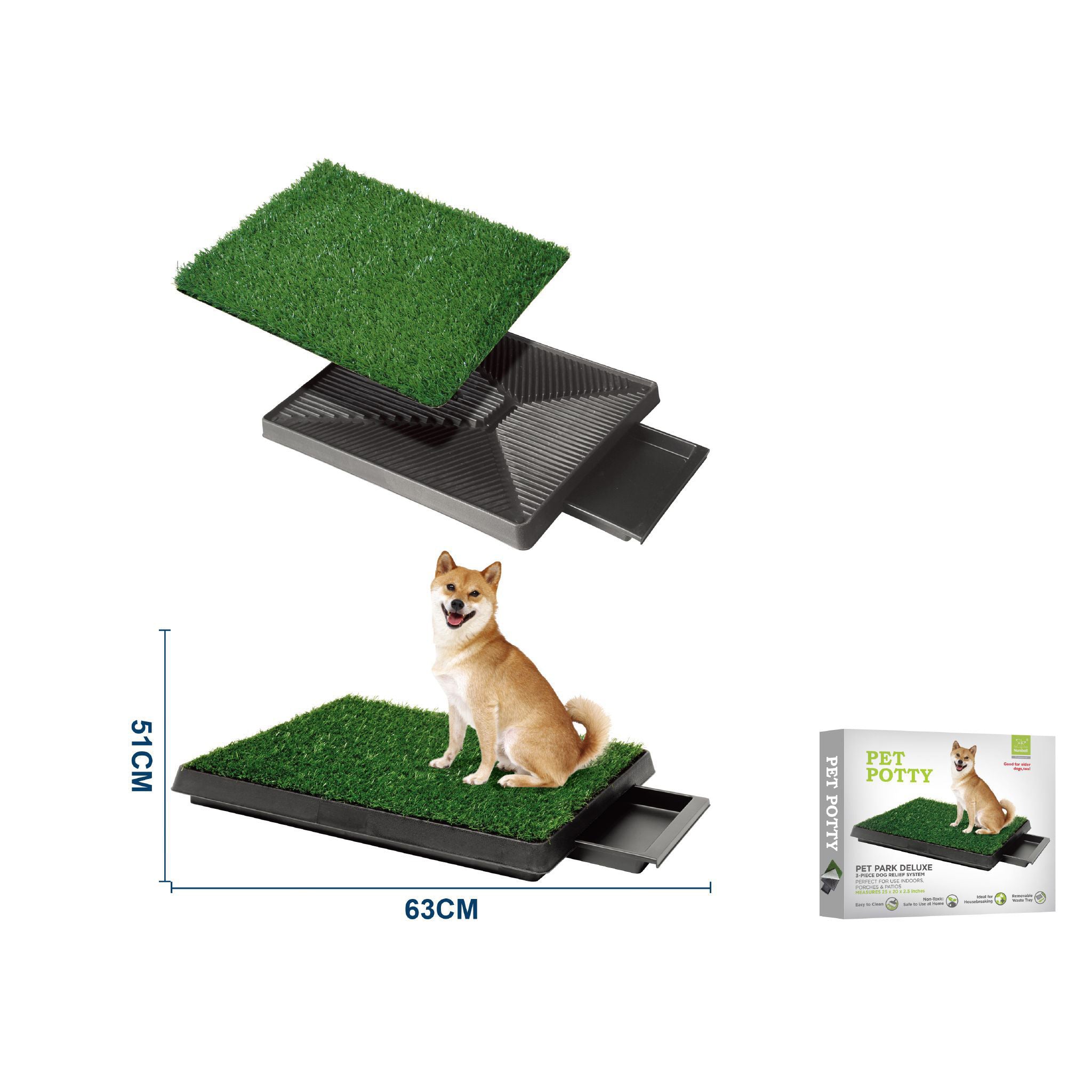Imagen de Productos para mascotas y animales Inodoro para perros con césped artificial 63x50x7cm en color de Meishida